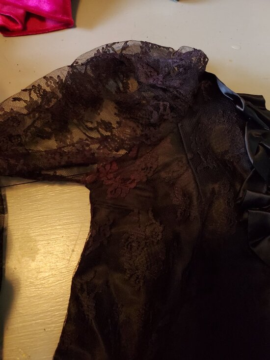 Vintage 80s Black Floral Lace Whimsigoth Long Sleeve Blouse Top Size Small - Picture 3 of 11